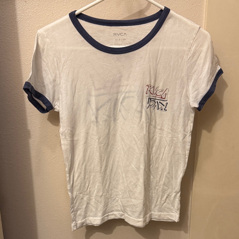 RVCA White Tee with Navy Accents